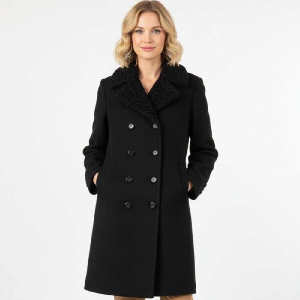 Youthcraft Wool Blend Black Woven Ribbed 3/4 length Vintage Winter Overcoat L